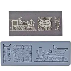 Retro punk trainSilicone Fondant Mold Steam Locomotive Sugarcraft Chocolate Icing Decor Cake Toppers Baking Mould DIY Resin Clay