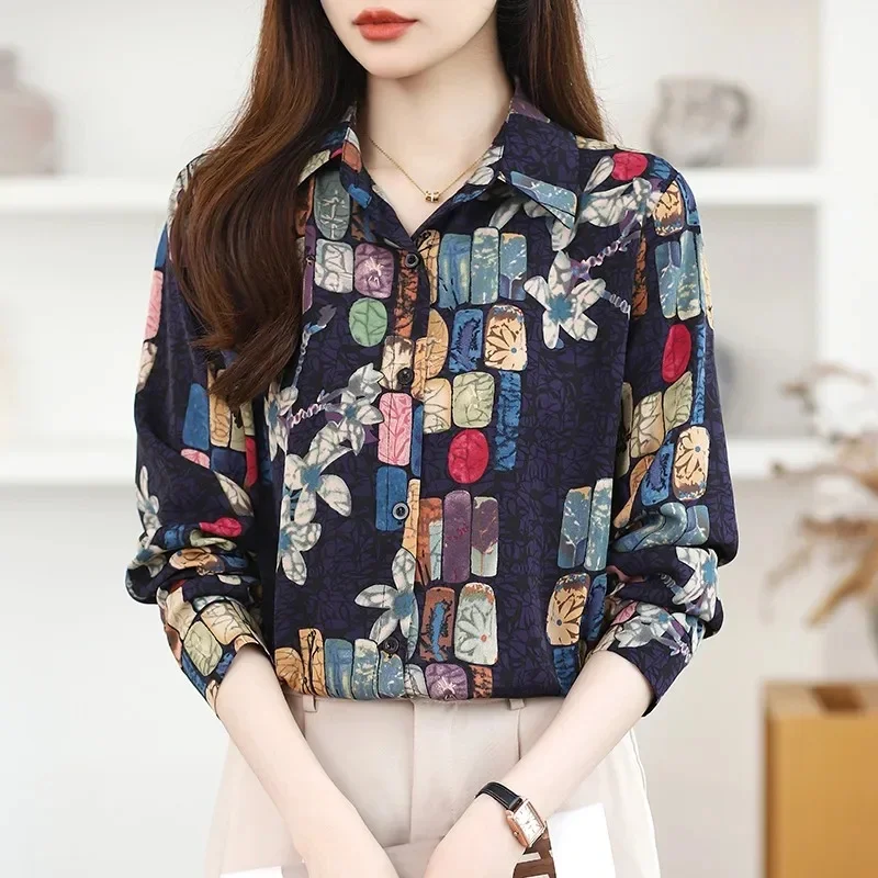 Fashionable Korean-style women's casual shirt, loose long-sleeved blouse tops