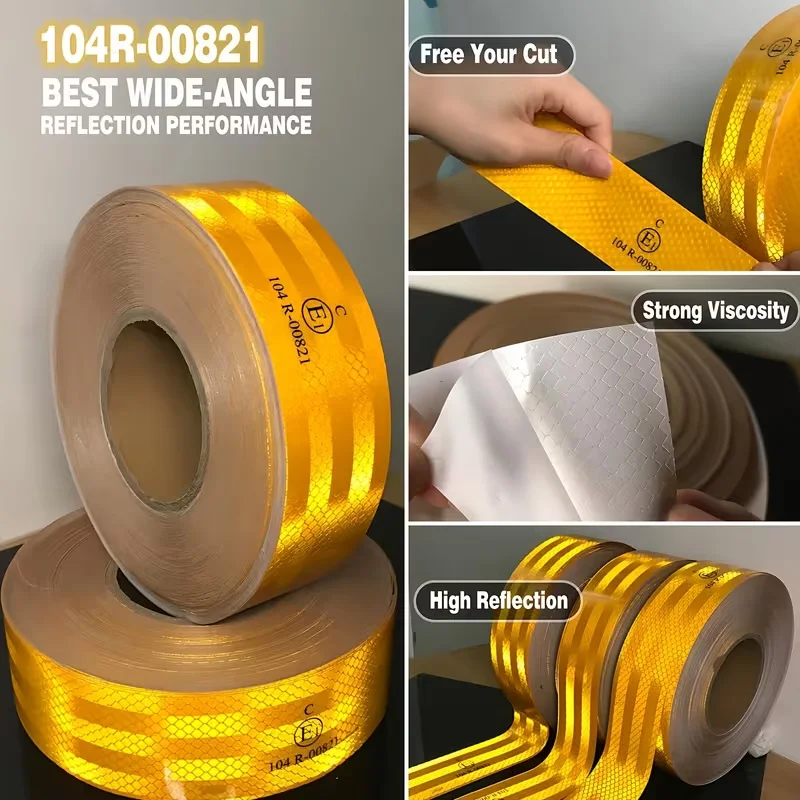 

39.37/354.33 Inches 104R Car Yellow Reflective Tape Sticker Safety Sign Car Shape Self-adhesive Warning Yellow Film Motorcycle