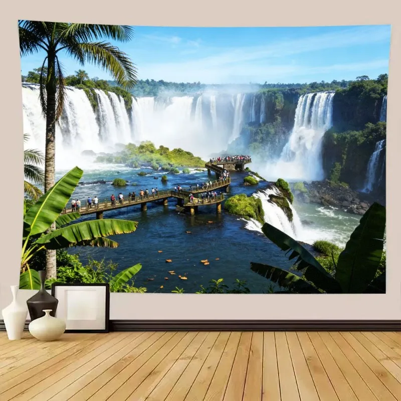 VIKAMA Waterfall Cliff Sunset Tapestry Nature Landscape Aesthetic Room Decor