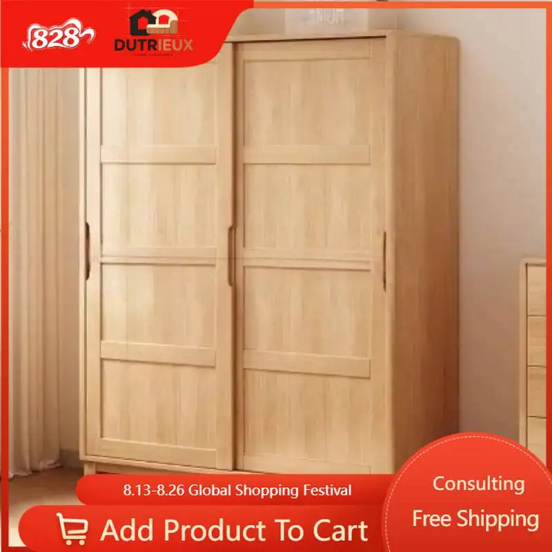 Sliding Doors Wooden Wardrobes Nordic Modern Storage Clothe…