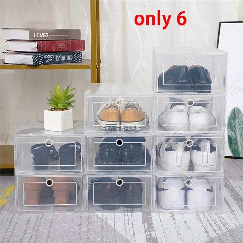 

AT19-Stackable Clear Shoe Cabinets, 6 Foldable Thickened Dustproof Storage Organizers