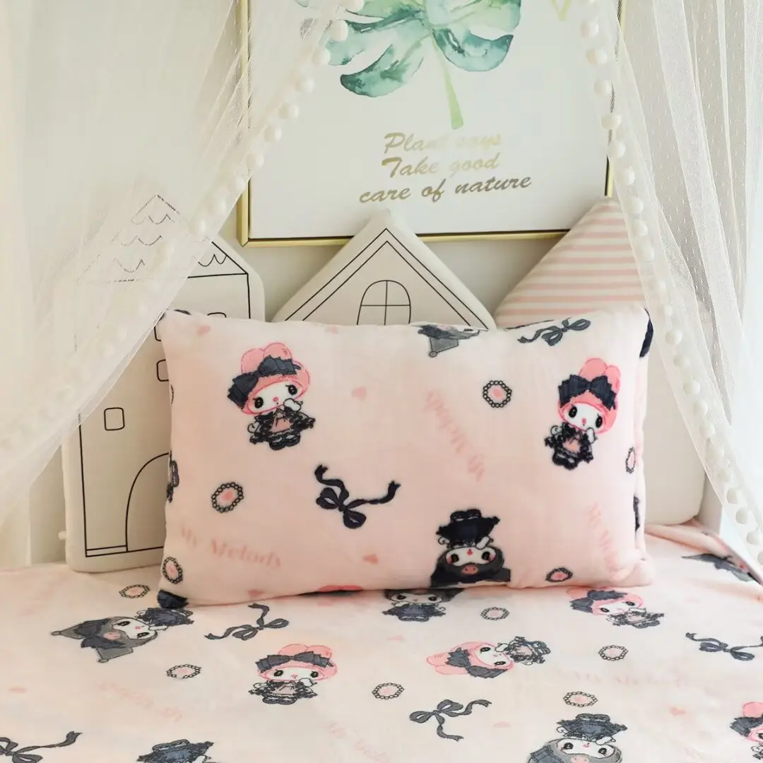 Sanrio Comfortable Kuromi My Melody Blanket Warm Flannel Blanket Pillowcase Spring Autumn Summer Air Conditioning Blanket Girl