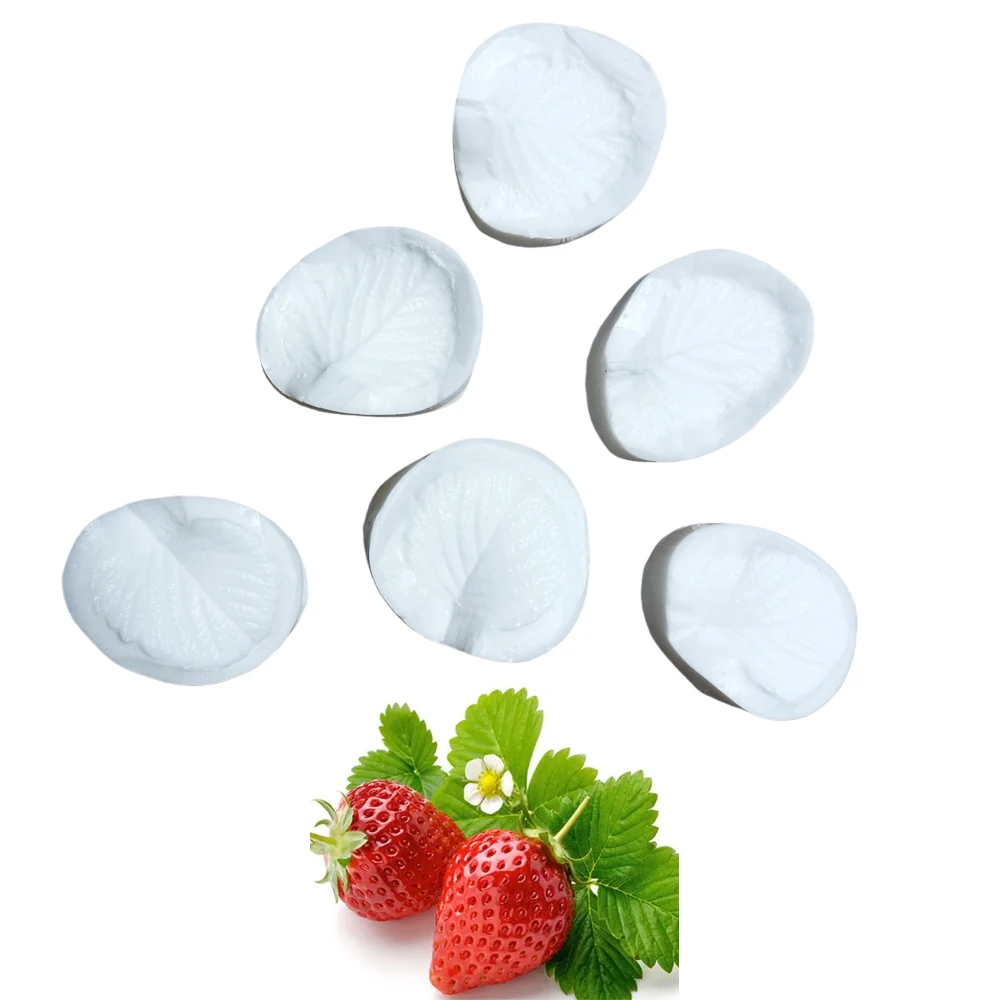 6pcs Strawberry Leaves Veiner Sugar Tool Meridians Flower Silicone Cake Mold Simulation Gum Paste Mould M2991