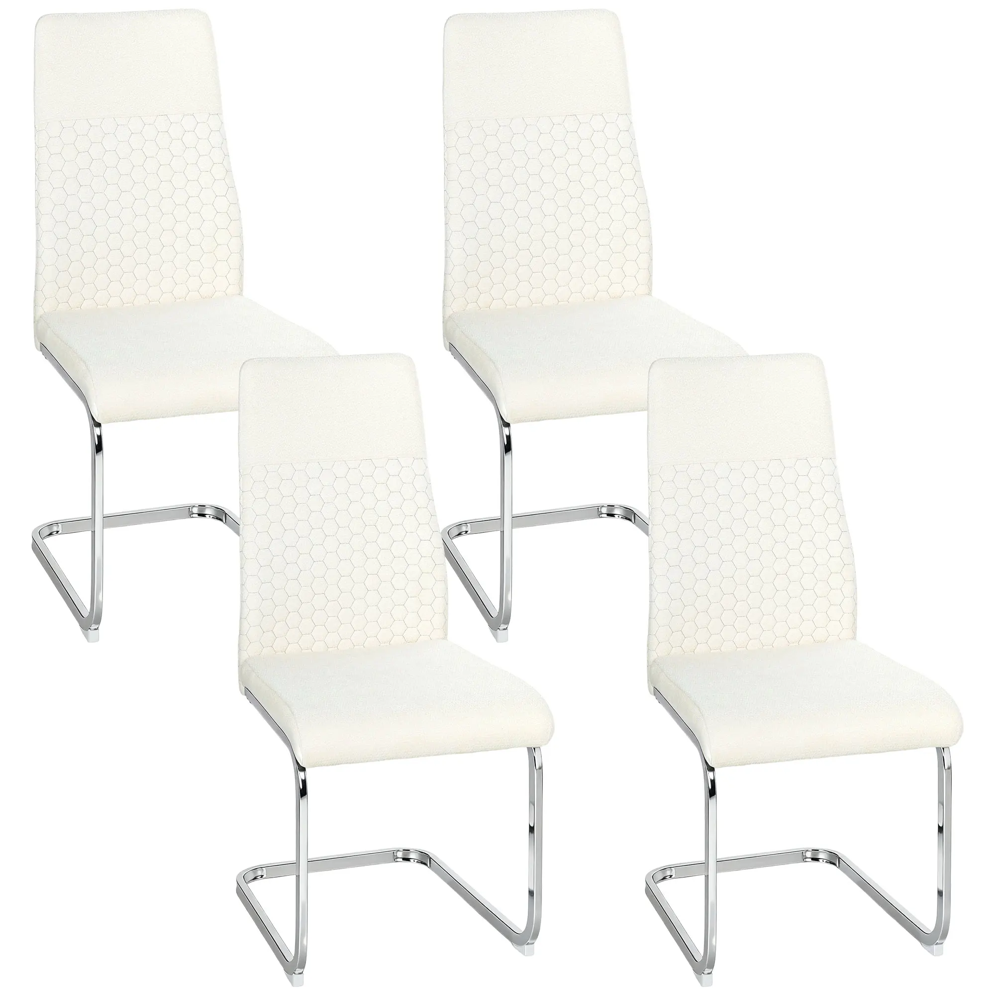 HOMCOM Juego de 4 Sillas de Comedor con Asiento y Respaldo Acolchado Crema