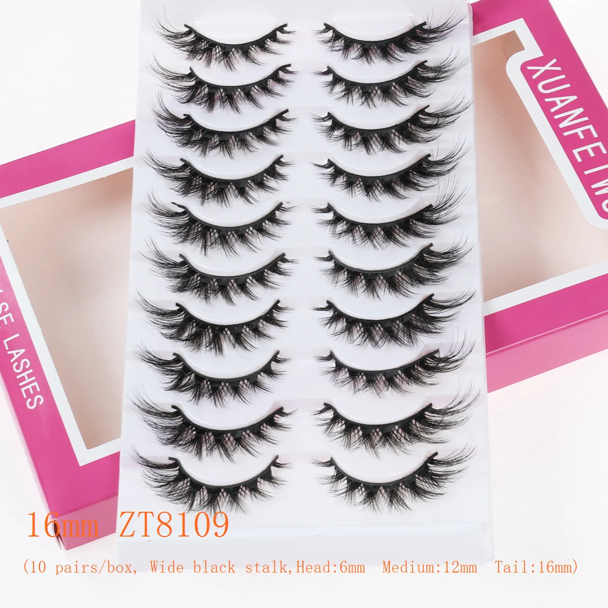 Sztuczne rzęsy Xuanfeiwu, wydłużające rzęsy, idealne na imprezę lub świąteczny makijaż, z krótkim przodem i długim tyłem, o naturalnym i długim wyglądzie, do aplikacji na całej długości rzęs.