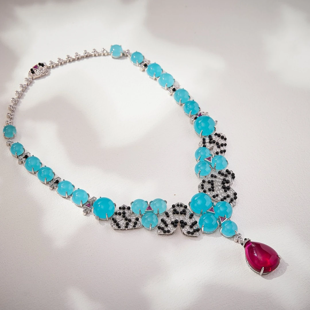 Luxurious Fashion Jewelry Sets For Women Wedding Party Inlay AAA Cubic Zircon Water Drop Colorful Pendant Necklace Earrings Set