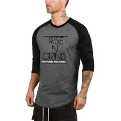 Hot Item Men’s Causal Gyms Clothing 3/4 Sleeve T-Shirt Mens Print Fitness Cotton Tees Bodybuilding 3/4 Sleeve Muscle Boys Tops