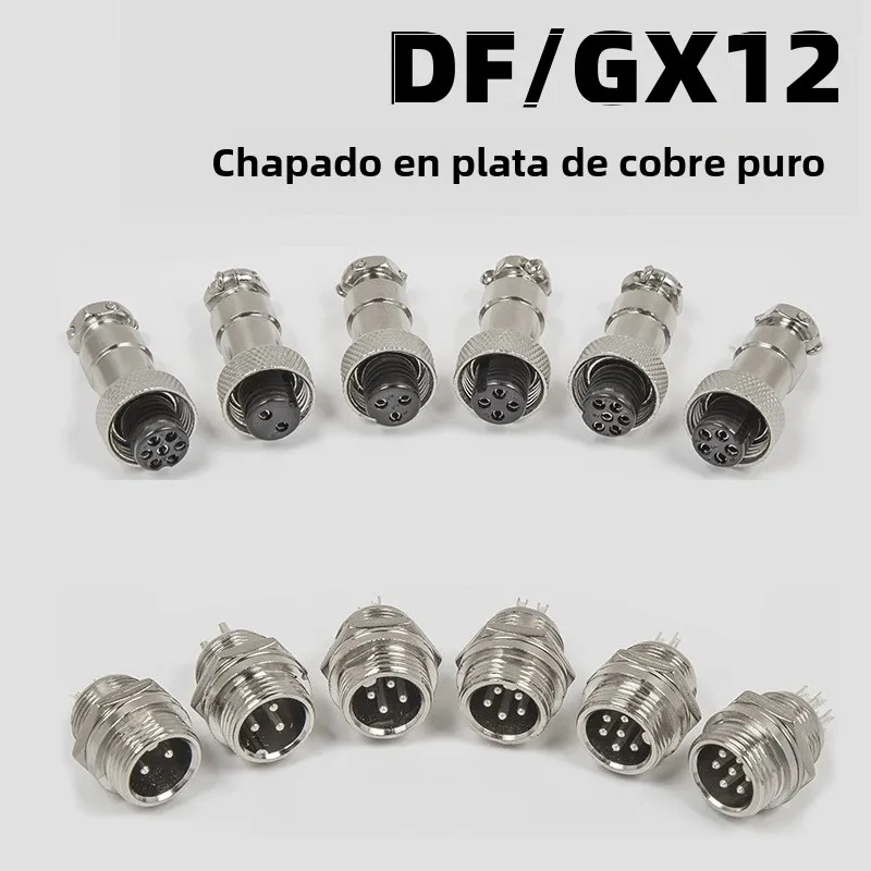 Conector de aviación GX12 de 2/3/4/5/6/7 pines: resistente al agua IP67, chapado en plata de cobre puro, 5 A 125 V CA/CC (compatible RS765)