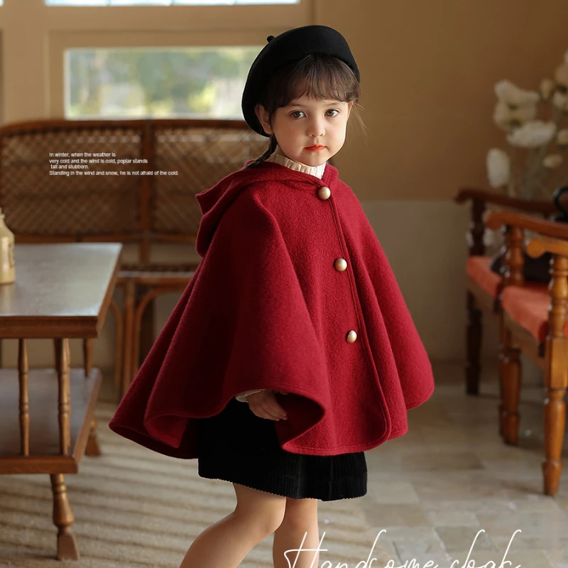 Winter New Girls\' Pure Wool Red Cloak Baby New Year\'s Coat Baby Girl Winter Clothes Kids Jacket  Kids Jackets for Girls