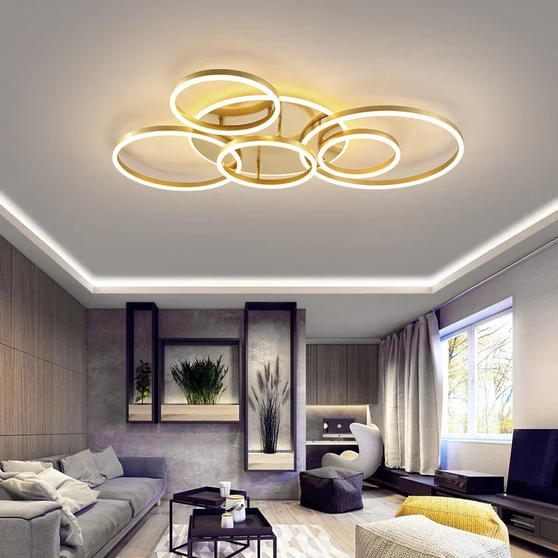 

New Modern Led Circle Rings Ceiling Lights For living Room Bedroom Study Room Ceiling Lamp White/Brown/Black/Gold Color 90-260V