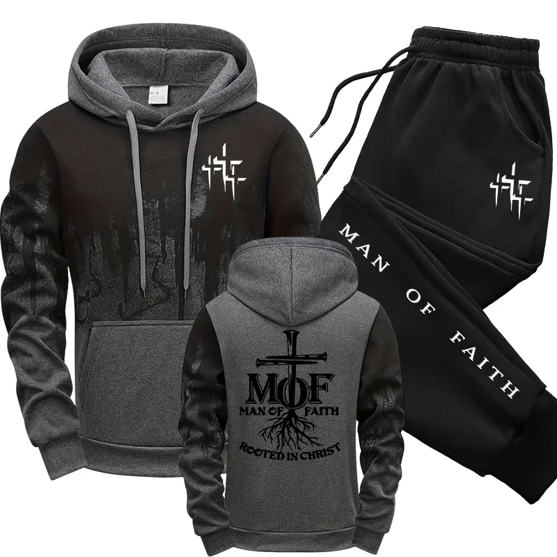 Man of Faith Men's Tracksuit Hoodie&sweatpants 2026 Fall Winter Daily Casual Fashion Sportswear Outdoor Jogger Fitness Outfit