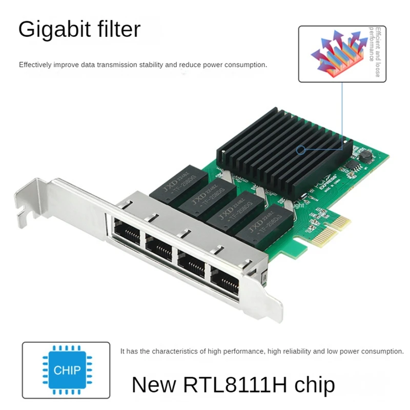 4 Port Network Card PCI Express X1 To RJ45 RTL8111H Chip 10/100/1000Mbps Gigabit Ethernet Lan Card For PC Desktop Easy To Use