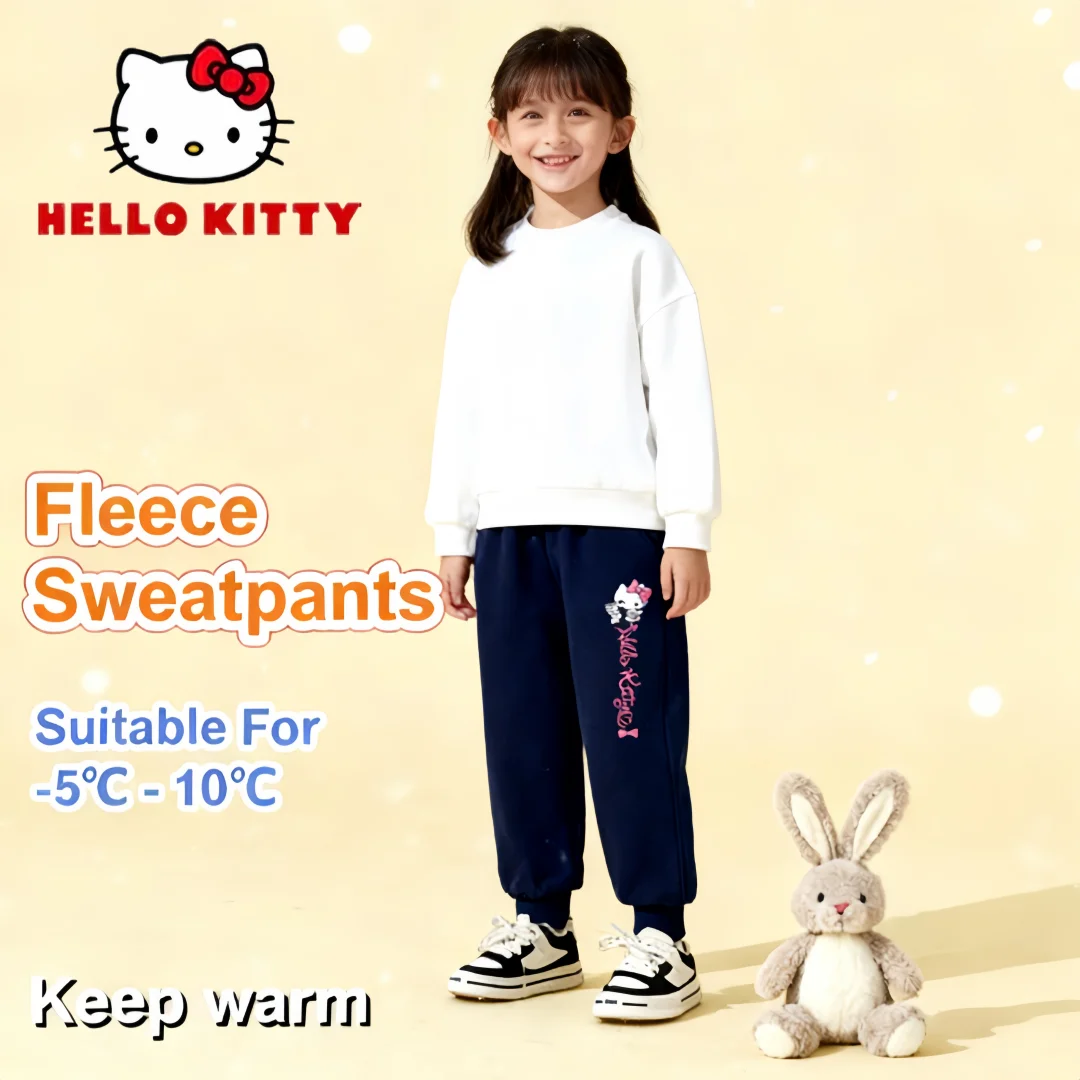 

Hello Kitty Kids Cute Warm-keeping Versatile Sweatpants Autumn Winter Thickened Dynamic Pants Playful Classical Leisure Trousers