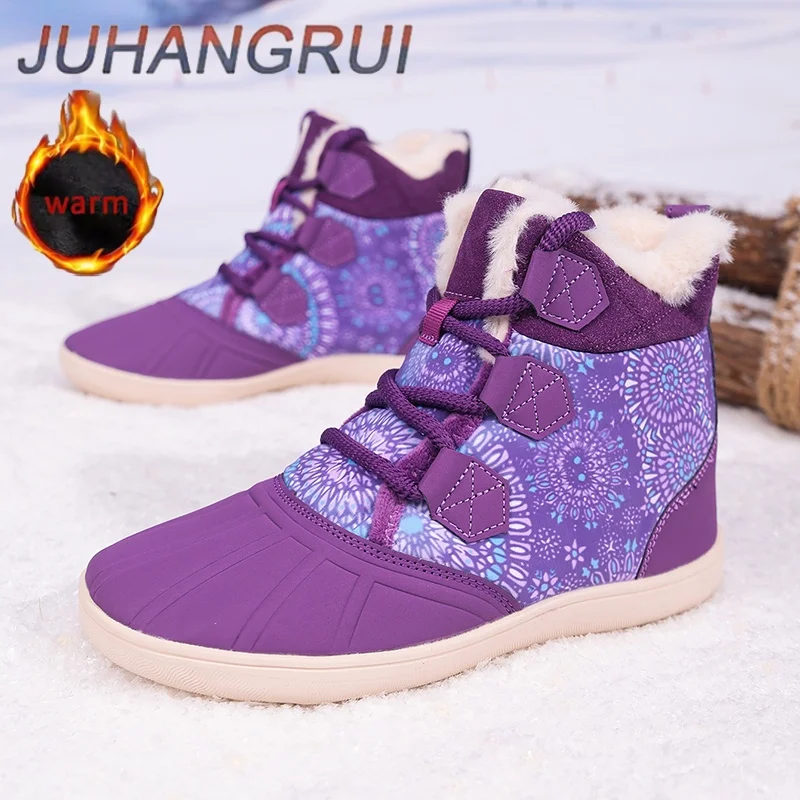 Winter Womens Warm Snow Booties Outdoor Hiking Shoes Fur Warm Plush Boot Casual Snow Boots Anti-Slip Wear-Resistant Ankle Shoes