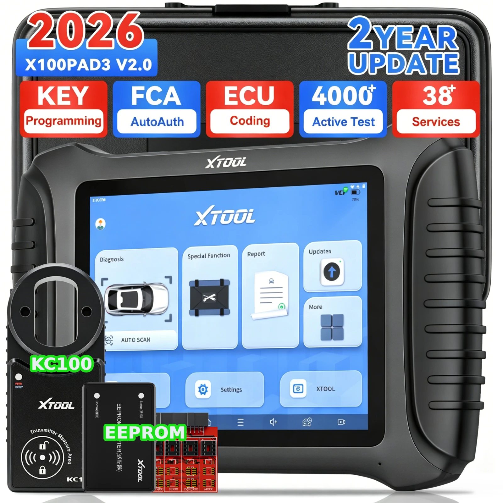 For X100 PAD3 Automotive Locksmith Tools Auto Immobilizer Smart Key FOB Programming Diagnostic Scanner KC100 2 Years 8inch