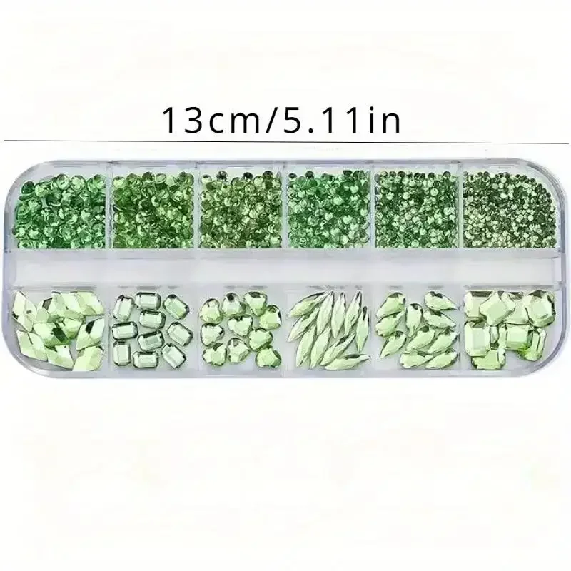3D Nail Art Rhinestones 12-grid Super-Shiny Flatback Rhinestones Decorative Nail Art Adhesive Multiple Shapes DIY Nail Designs