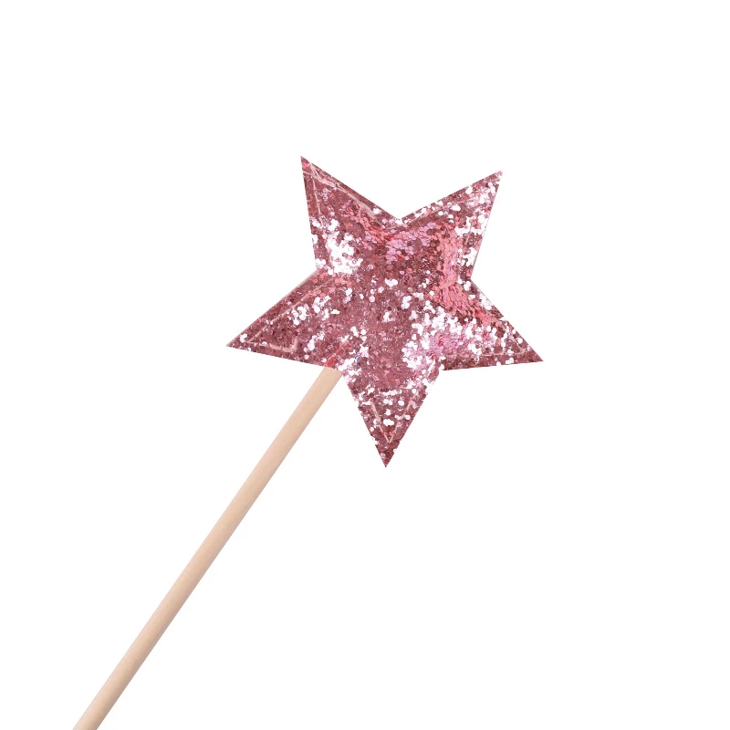 INS Trendy Star Shaped Magic Wand Premium Leather Glitter Fairy Stick Kids Cosplay Prop for Birthday Carnival Festival Decor