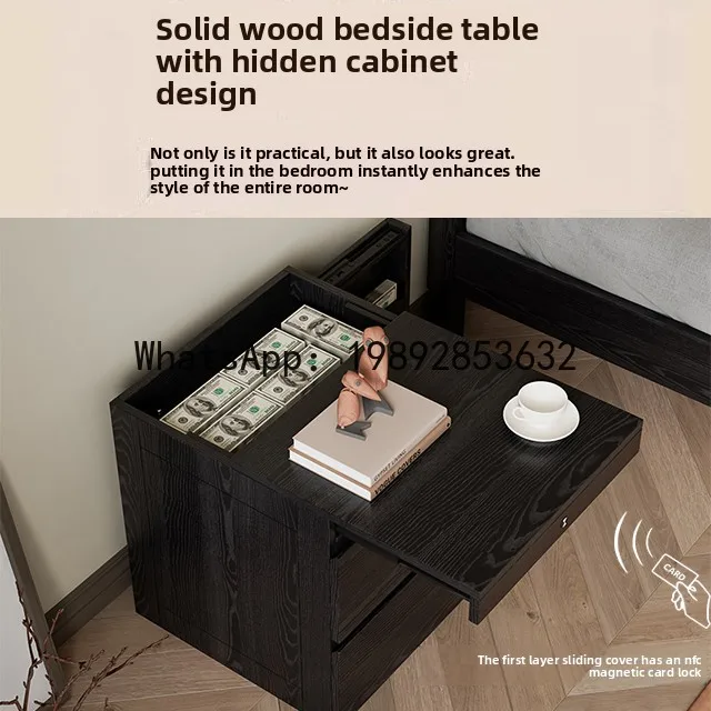 YFY Hidden Compartment Solid Wood Bedside Table Home Bedroom Multifunctional Hidden Bedside Storage Safe Cabinet