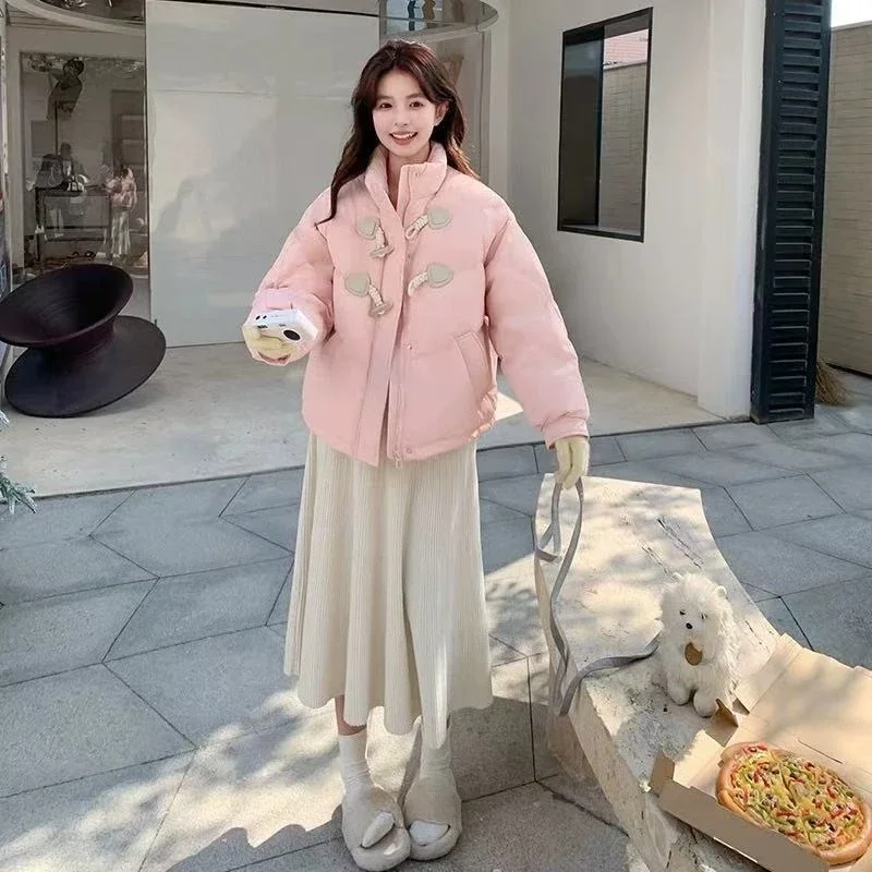 

Fashion Warm Down Cotton Women's Jacket 2025 Short Loose Design Horn Buttons Winter Outerwear