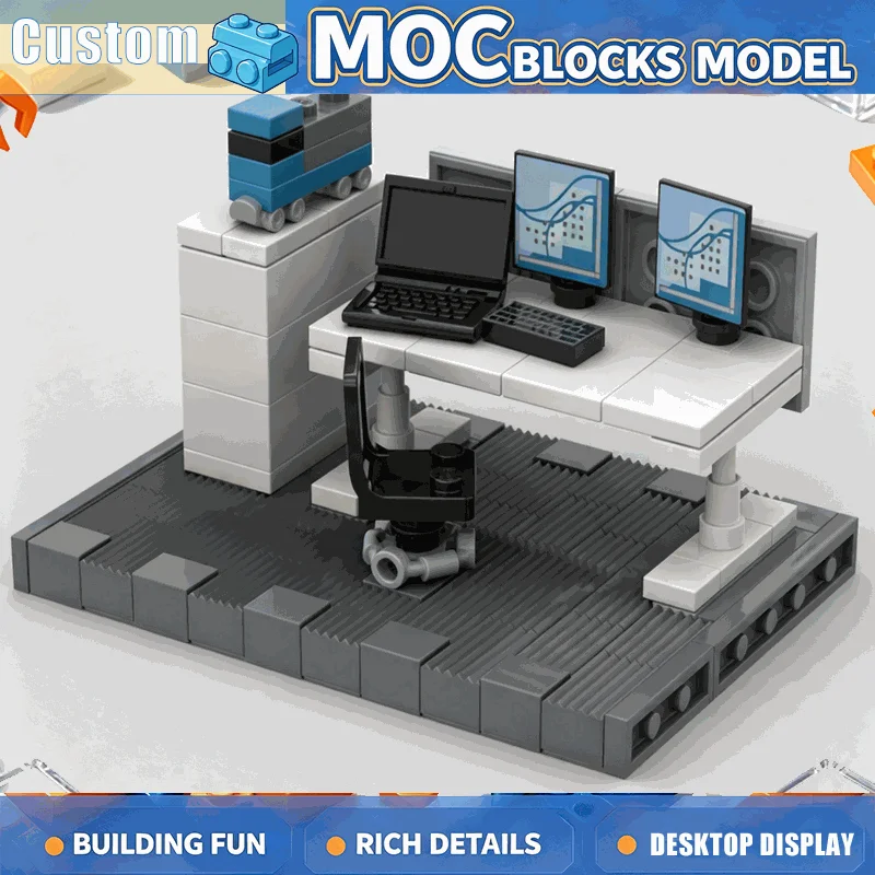 112PCS Modern Office Desk Building Blocks Computer Workspace Furniture Scene Model DIY Assembly Toy Creative Collection Gifts