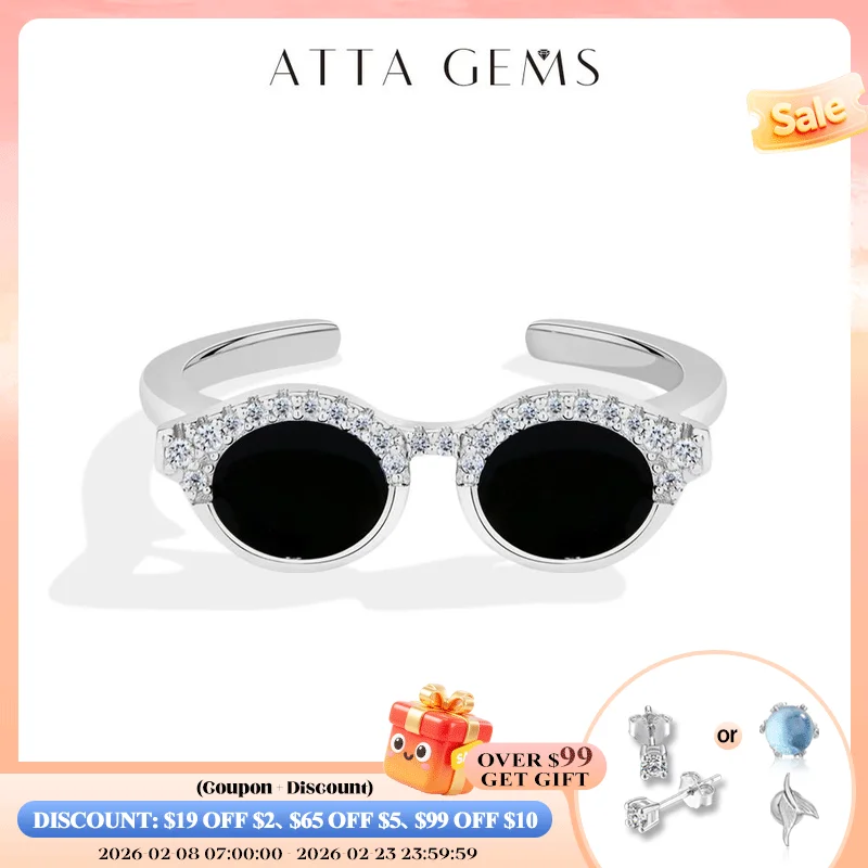 

ATTAGEMS Cool Mini Glasses Moissanite Ring for Woman S925 Sterling Silver Adjustable Band Couple Open Rings Party Jewelry Gifts