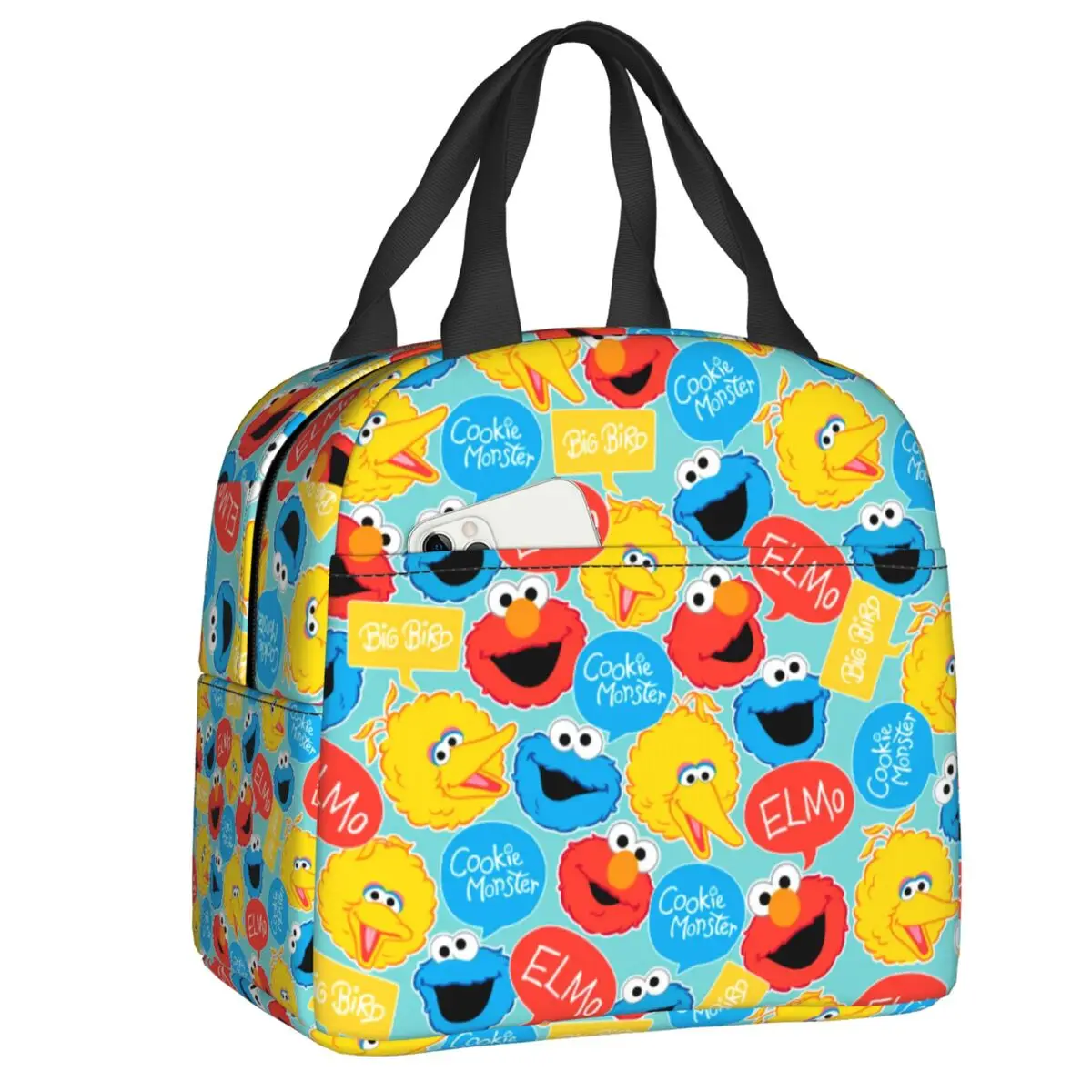 Custom Funny Cartoon Cookie Monster Pattern Portable Lunch Box for Women Muppets Cooler Thermal Food Insulated Lunch Bag
