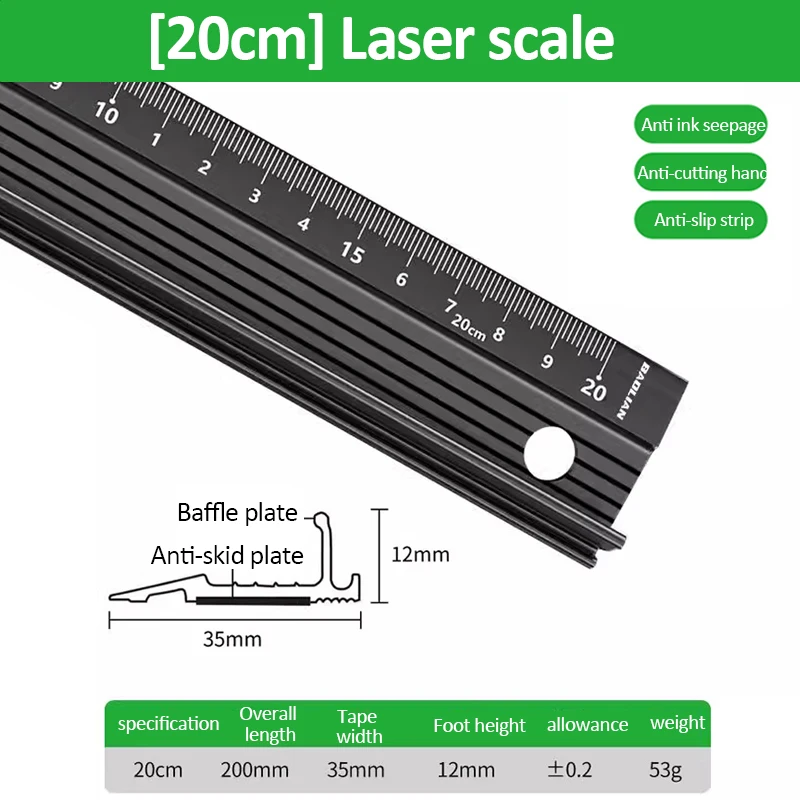 20/30/45cm Aluminum Straight Ruler Multifunctional Protective Ruler Anti Slip Laser Calibration Hands Marking Ruler for Woodwork