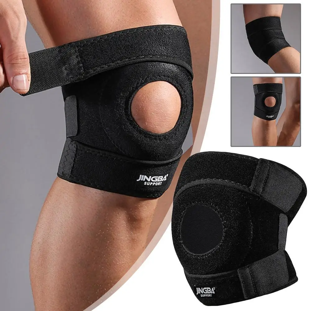 Adjustable Compression Knee Pads Black Polyester Fiber Protective Breathable Knee Elastic Gear Support Brace Workout Sports N3D4