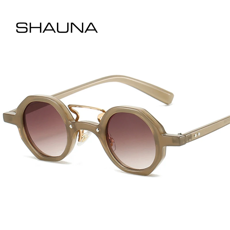 

SHAUNA Retro Small Polygon Round Women Sunglasses Fashion Double Bridges Punk Men Rivets Clear Gradient Sun Glasses Shades UV400