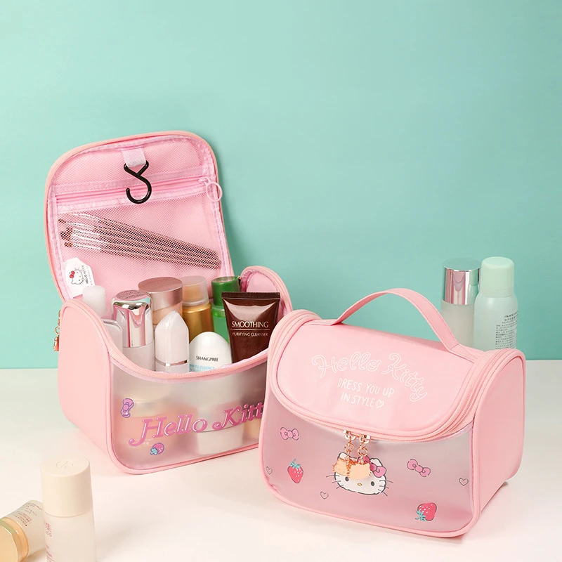 Kawaii Cartoon Hellokitty Makeup Bag Cute Kuromi Cinnamoroll My Melody Storage Bag Large Capacity Handbag Girl Gifts