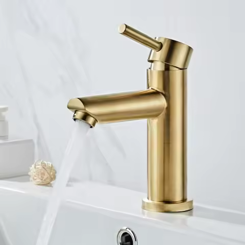 Brushed Gold Bathroom Basin Faucet Stainless Steel Single Handle Cold Hot Water Mixer Tap Deck Mounted Sink Faucet Modern