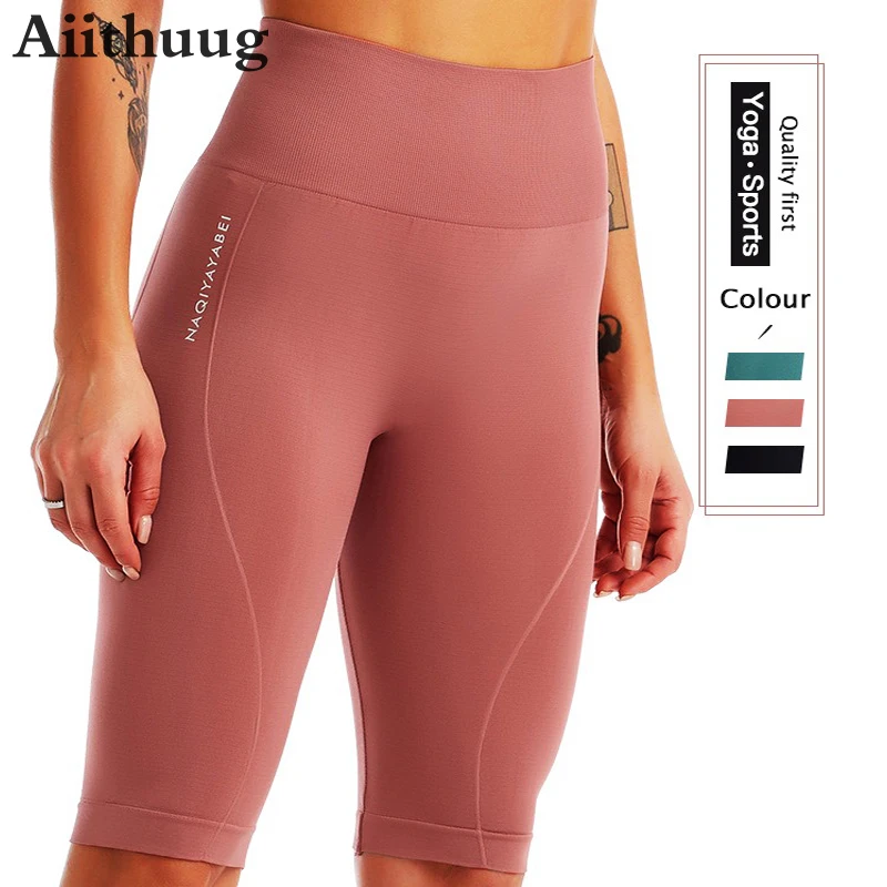 Aiithuug Printed Yoga Shorts Women's Seamless High Widen Waistband Butt Lifter Leggings Fast Drying Athletic Workout Gym Pilates