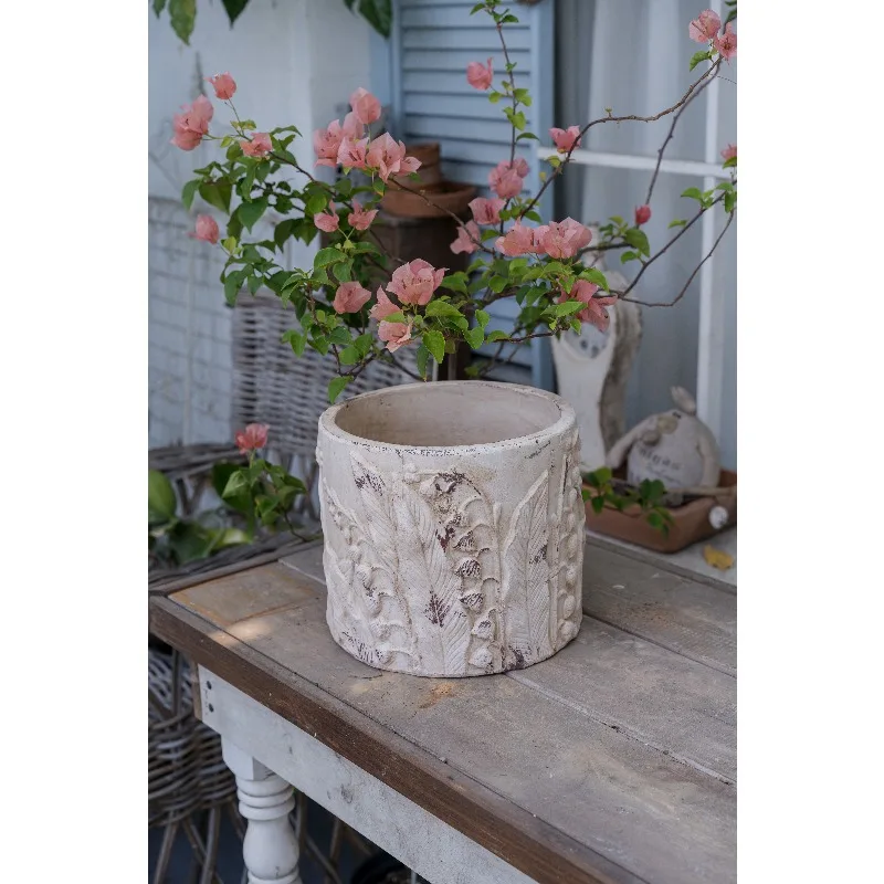 Handmade red clay flower pot ins high sense lily of the valley relief retro personality green plant coarse pottery breathable fl
