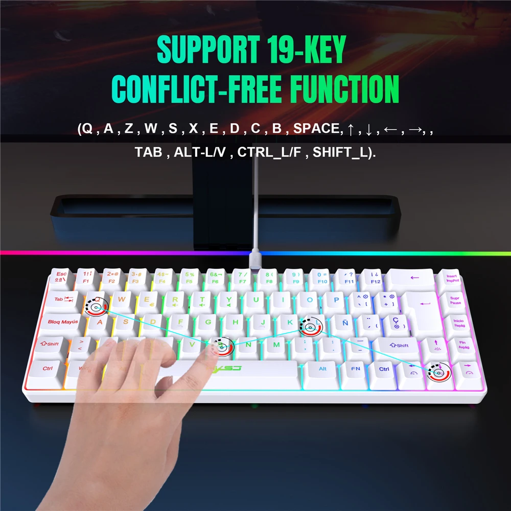 Imagem -02 - Mini Teclado com Fio para Jogo e Escritório 68key Rgb Streamer 19 Chaves Membrana sem Gang V200