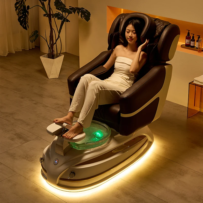 Luxury Nail Salon Adjustable recline Electric Massage Foot Spa Pedicure Chair With Basin