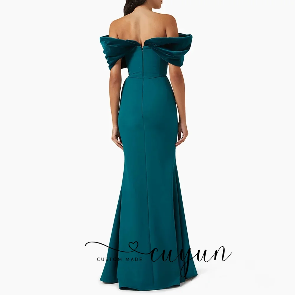 Sukienka na studniówkę CUYUN, na zamówienie, w kolorze błękitnego morza, syreni krój, odkryte ramiona, dekolt w serek, długa do podłogi, prosta suknia wieczorowa, na przyjęcie dla druhen.