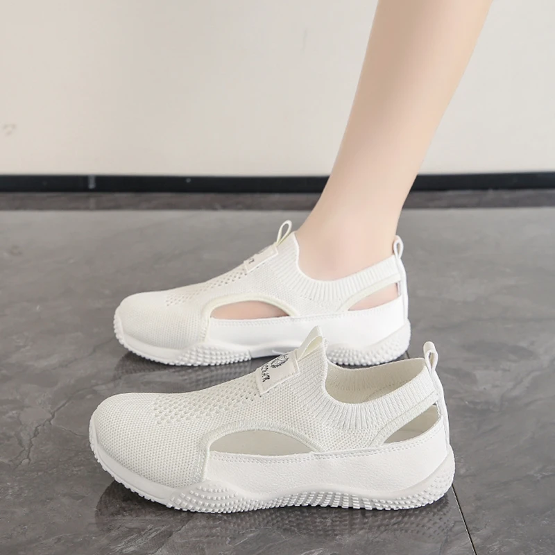 

Closed Toe Sandals Breathable 2024 Summer Female Shoe Soft Girls Elastic Band Scandals Fabric Female Sandal Slip-on Loafers Summ