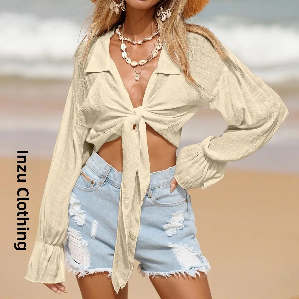 Cravatta con protezione solare frontale da donna, copertura SVE, abbigliamento da spiaggia, copertura per piscina, capispalla leggero da donna