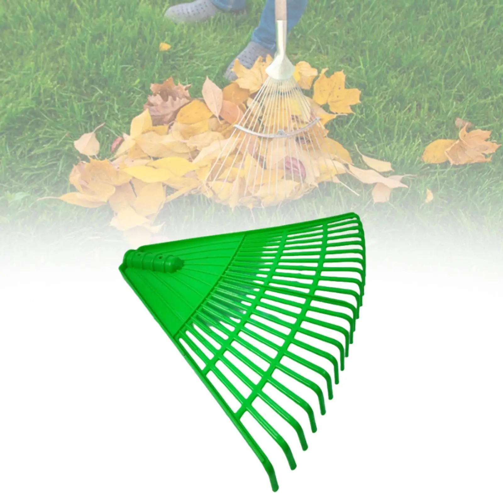 

Multipurpose 21-Prong Green Lawn Rake Head Simple Assembly Garden Accessory for Grass Shrub & Outdoor Leaf Clearing