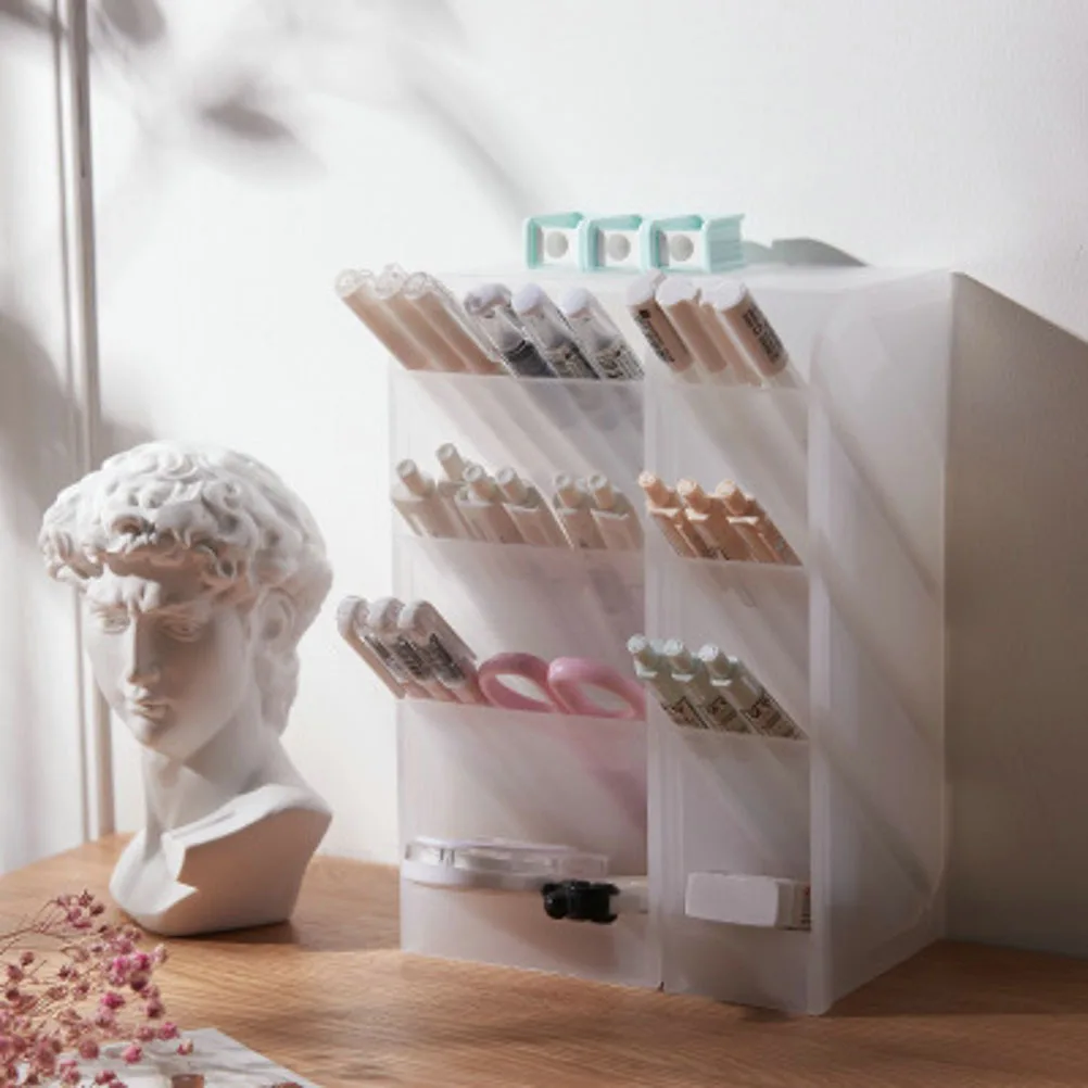 

Oblique Insert Pen Pencil Holder Frosted Texture Size L Multi-Grids Desktop Organizer Stationery Separate Storage Box Pen Holder