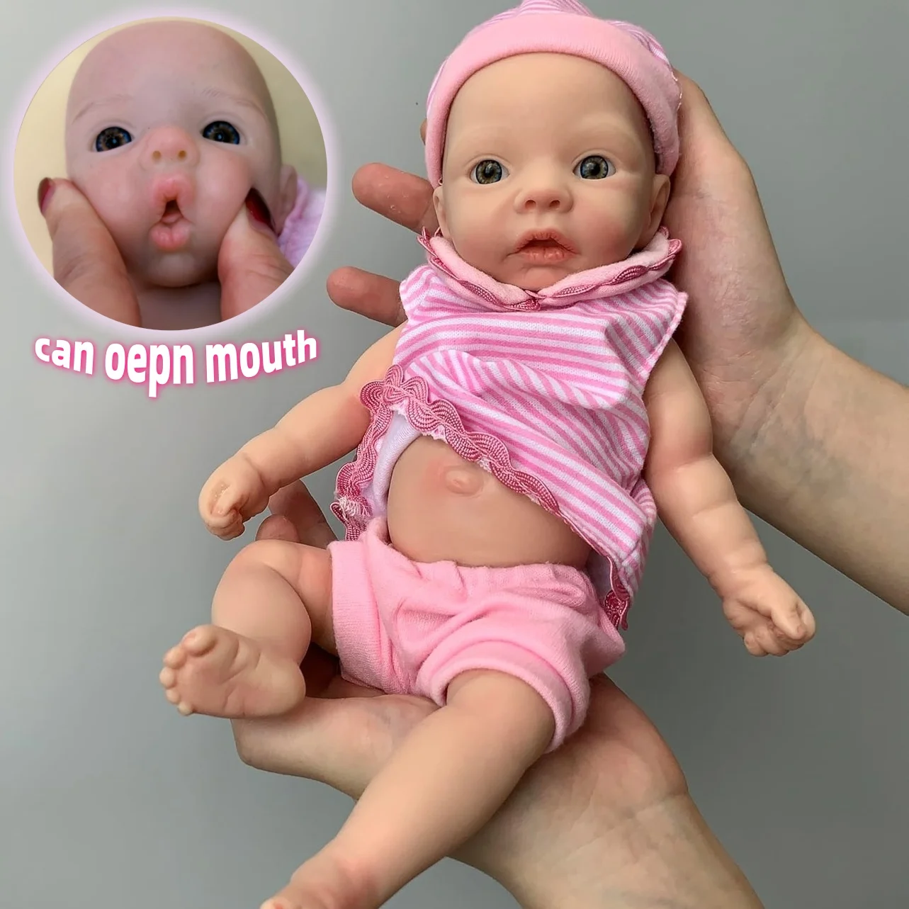 1pc 10 polegada realista silicone reborn bebê boneca boca aberta à prova dwaterproof água macio pintado real recém-nascido menina brinquedo para colecionadores