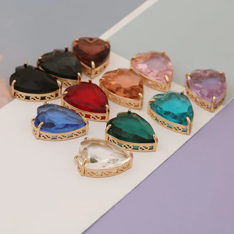 10pcs/ Bag Fashionable Crystal Glass Zircon Heart Pendant Handmade DIY Jewelry Accessories Available in Multiple Colors