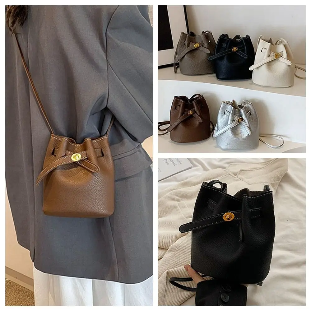 

Simple Pure Color PU Leather Bucket Bag Mini Handbag Crossbody Bag Cute Large Capacity Shoulder Bag Lady/Girls
