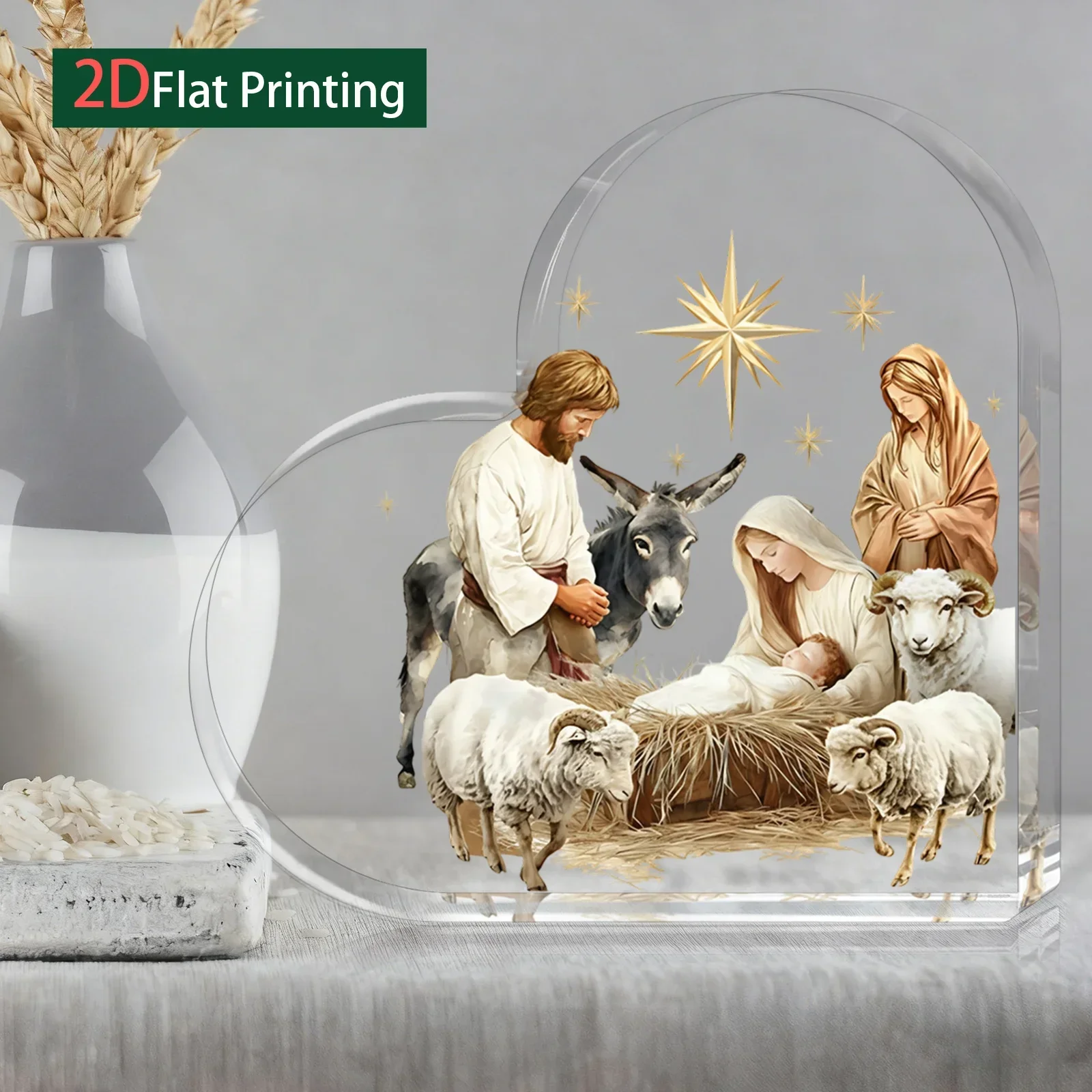 Heart Shaped Acrylic Nativity Scene Plaque,Jesus Birth Nativity Scene Christmas Home Decoration