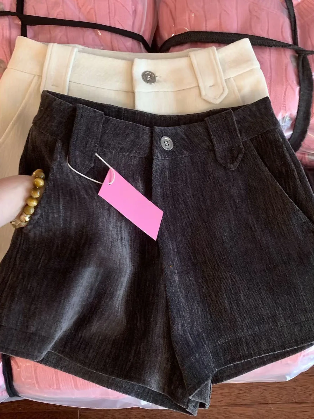 Szorty damskie vintage, casualowe, szare, wełniane, z wysokim stanem, proste, z szerokimi nogawkami, luźny krój, nowa zimowa moda, styl uliczny, do biura, na dojazdy do pracy.