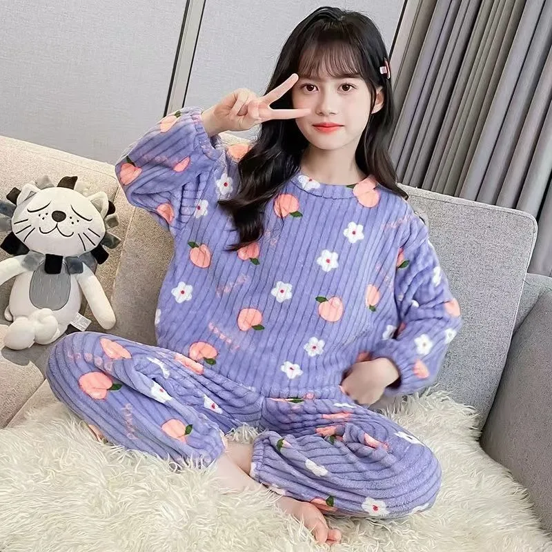 Coral Fleece Kids Pajama Sets Thermal Insulated Plus Size Toddler Kids Autumn Winter Loungewear
