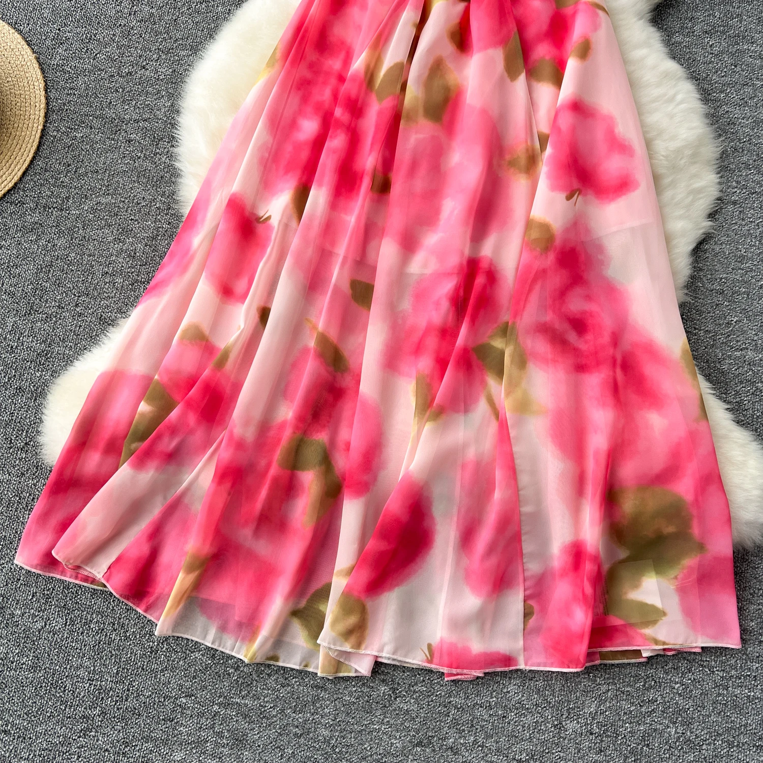 Zomer Elegante Midi Bloemenjurk Voor Vrouwen Tie Dye Bandage Ruffel Chiffon Taille Vrouwelijke Strandvakantie Bohemian Jurken Nieuw In