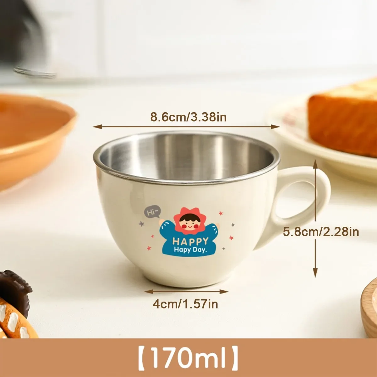 170ML Mini Cartoon 304 RVS Kinderwaterbekers met handvat, anti-verbranding, verwijderbare dubbele wand, drinkbeker voor kinderen
