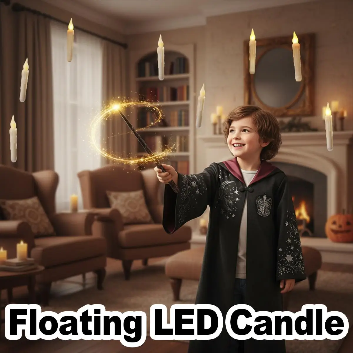 12/20PCS Floating Candles with Wand Remote Control LED Taper Light Flameless Flickering Hanging Candle For Christmas Halloween